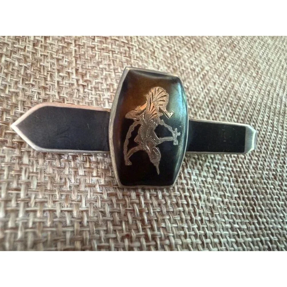 Vintage Mid-Century Siam Sterling Silver Niello Tie Clip, Amfarco Signed